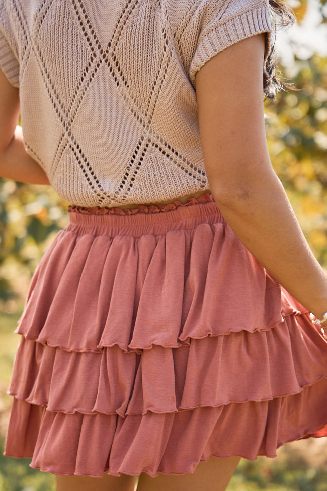 Come Along Rust Ruffled Tiered Mini Skort