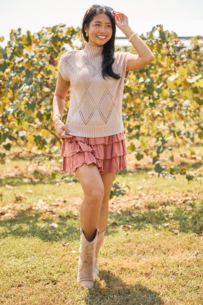Come Along Rust Ruffled Tiered Mini Skort