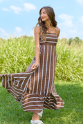 Come Sail Away Brown Striped Maxi Dress