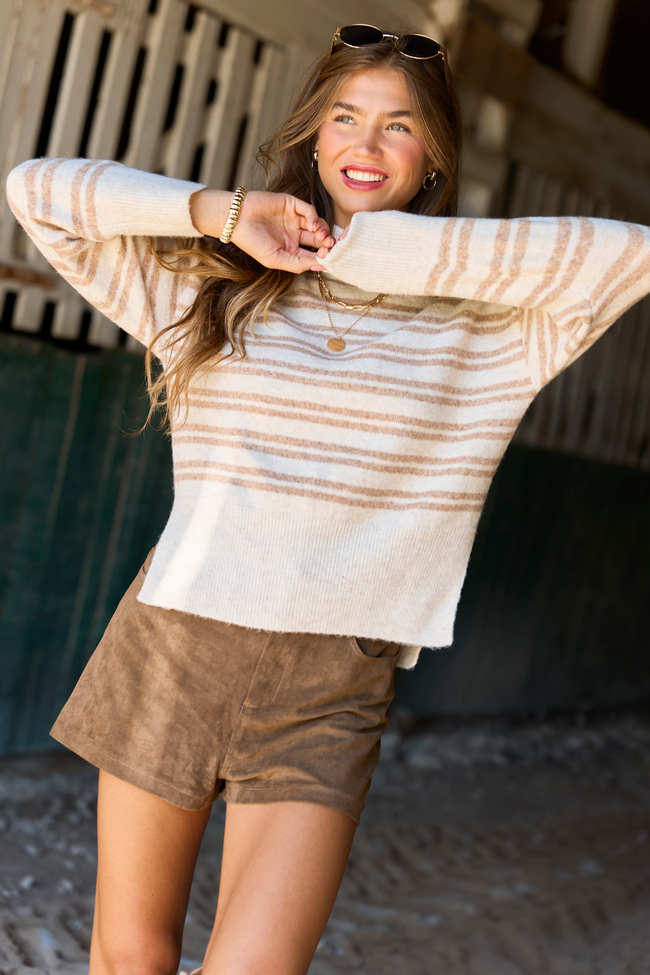 Comes Naturally Neutral Stripe Mock Neck Sweater