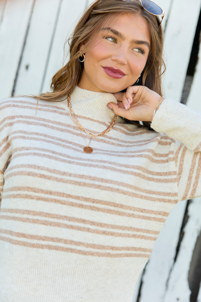 Comes Naturally Neutral Stripe Mock Neck Sweater