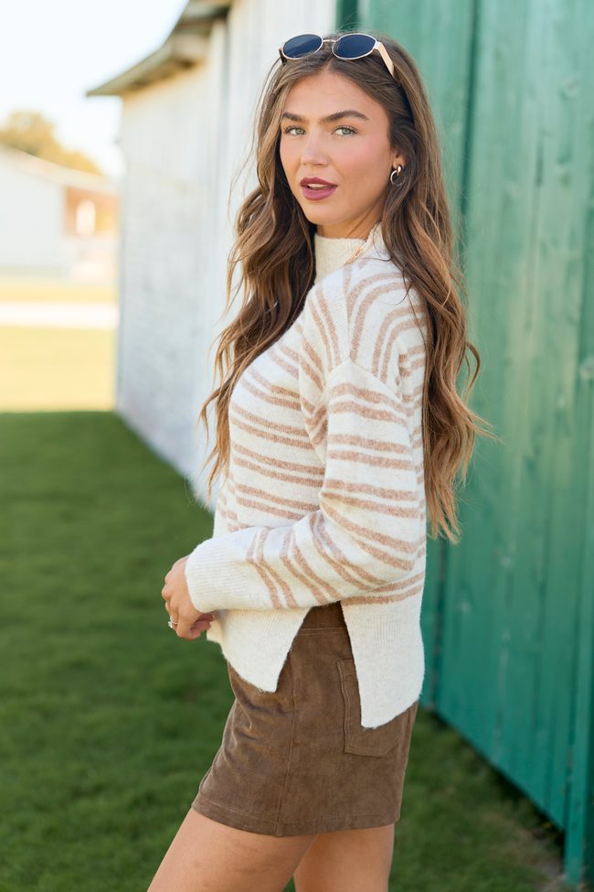Comes Naturally Neutral Stripe Mock Neck Sweater