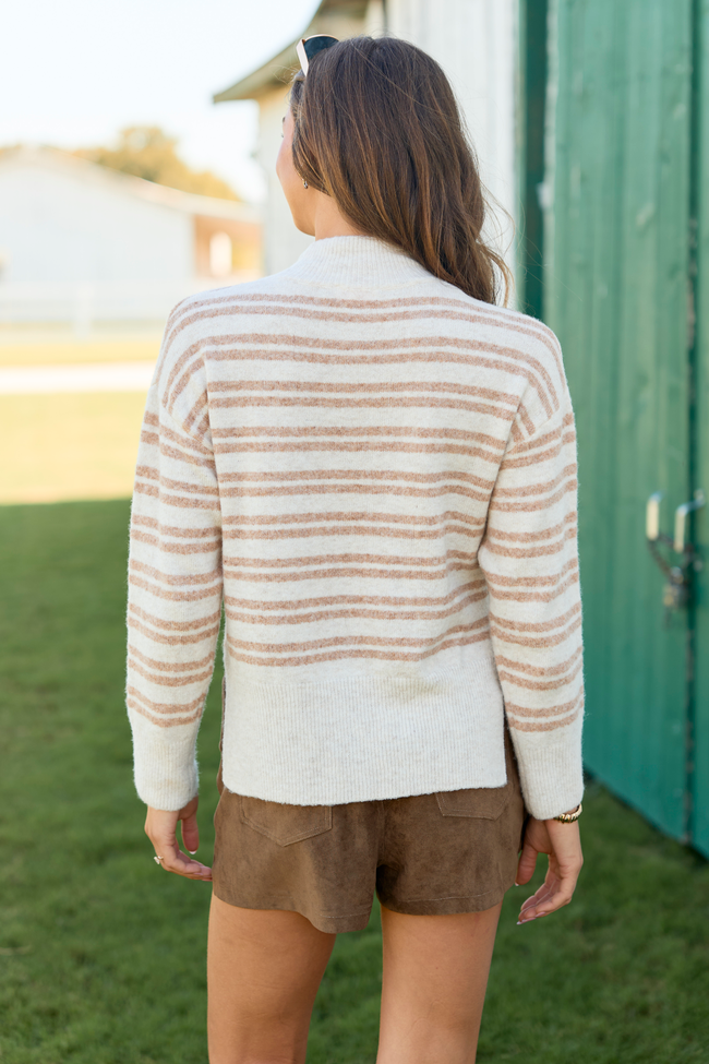 Comes Naturally Neutral Stripe Mock Neck Sweater