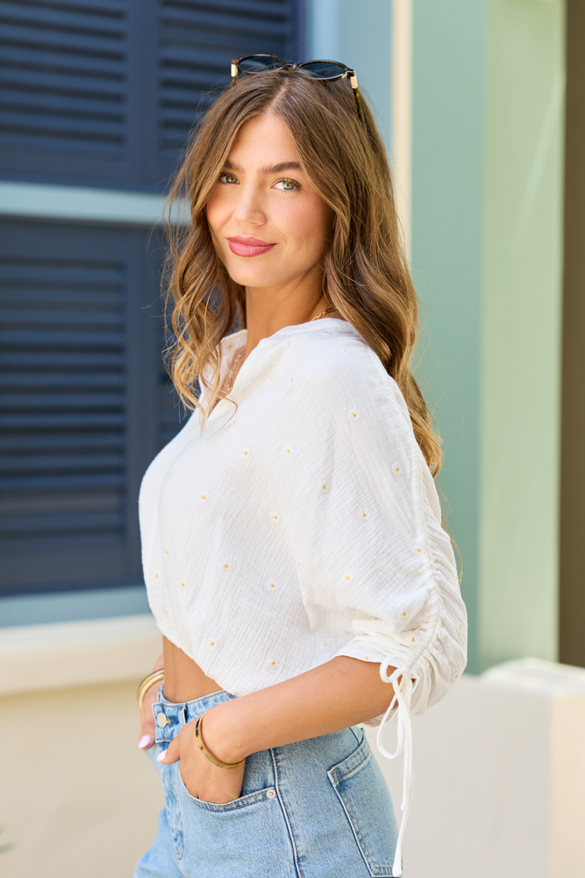 Cora Ivory Daisy Embroidered Gauze Top FINAL SALE