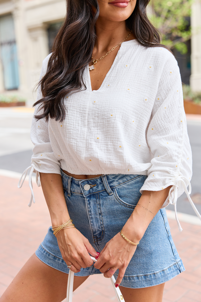 Cora Ivory Daisy Embroidered Gauze Top FINAL SALE