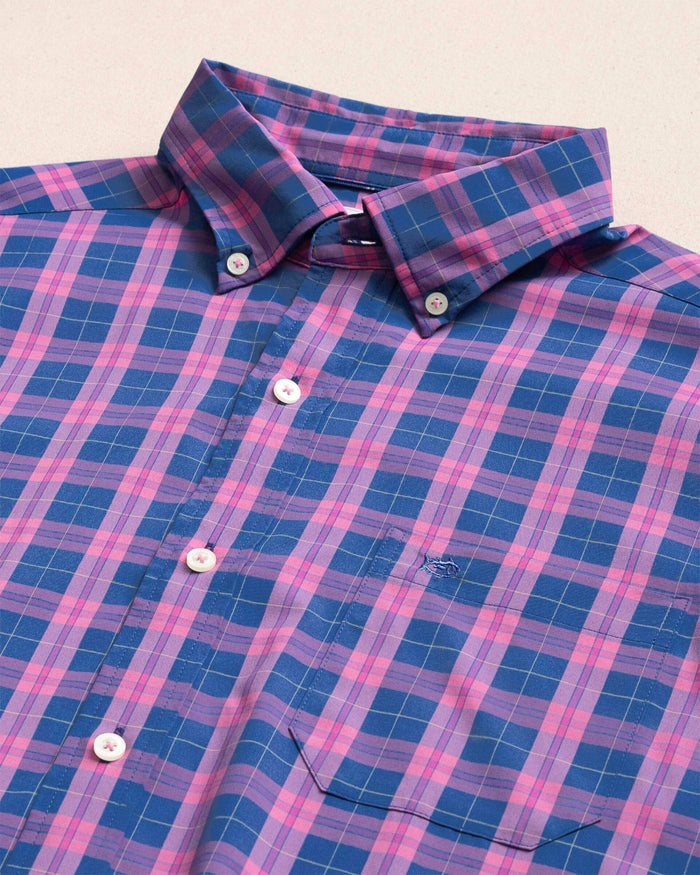 The detail view of the Southern Tide Coral Sands Coastal Breeze® Sport Shirt by Southern Tide - Azalea Pink