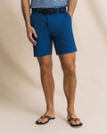 The front view of the Southern Tide Coral Vista Seersucker 8" Coastal Breeze® Performance Short in Nautical Blue by Southern Tide - Nautical Blue