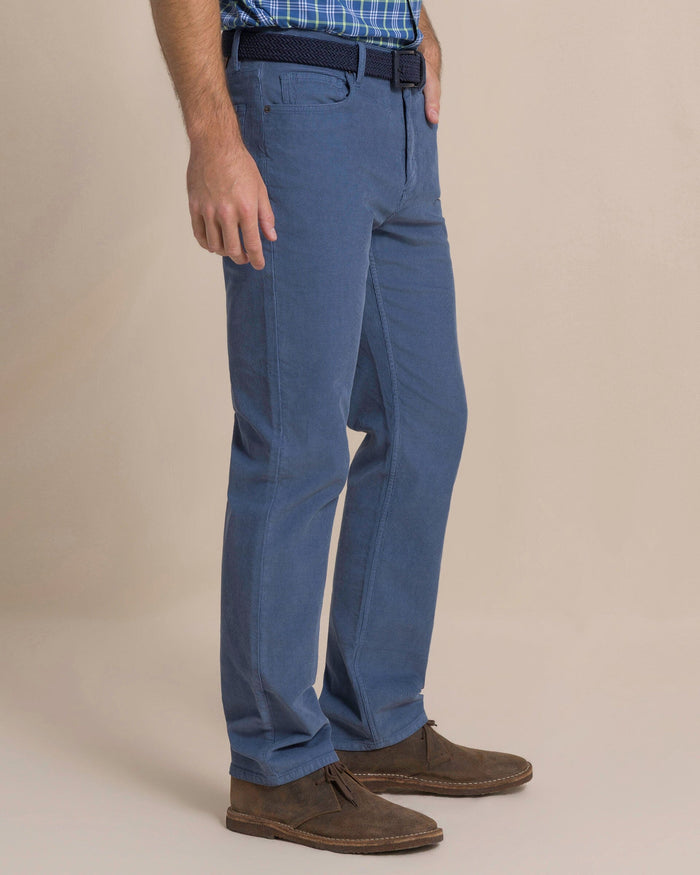 The side view of the Southern Tide Corduroy Five Pocket Pant by Southern Tide - Blue Haze