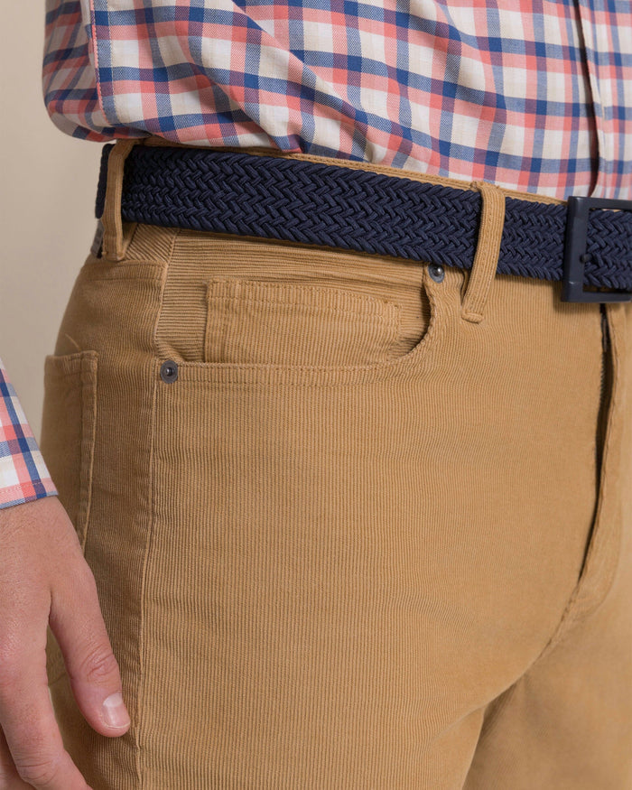 The detail view of the Southern Tide Corduroy Five Pocket Pant by Southern Tide - Tannin