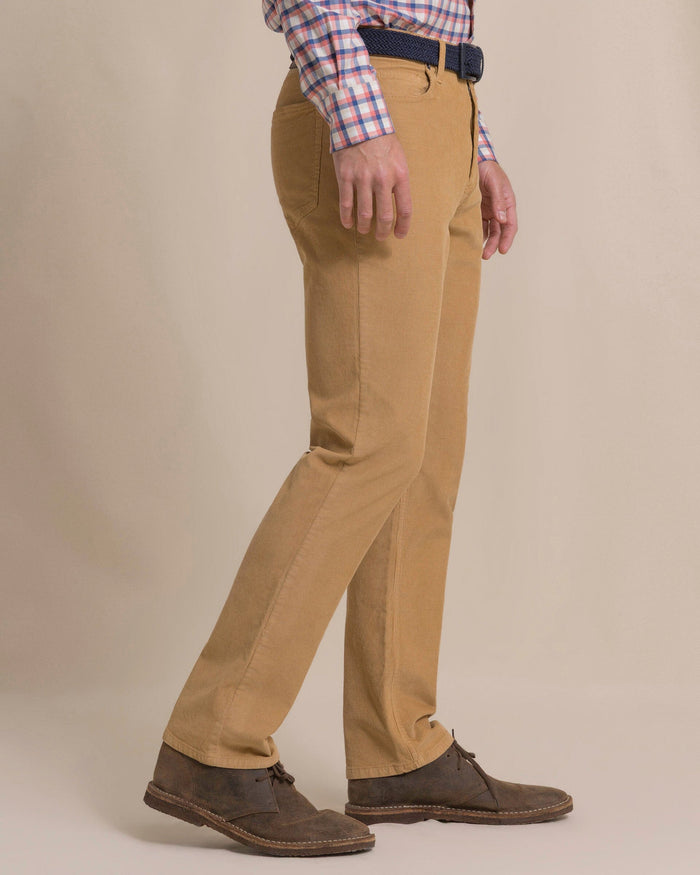 The side view of the Southern Tide Corduroy Five Pocket Pant by Southern Tide - Tannin