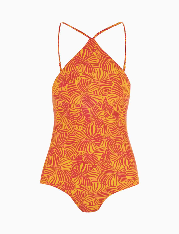 Costume intero scollo americana donna poliestere narciso fantasia fiore macro - Gallo 1927 - Official Online Shop