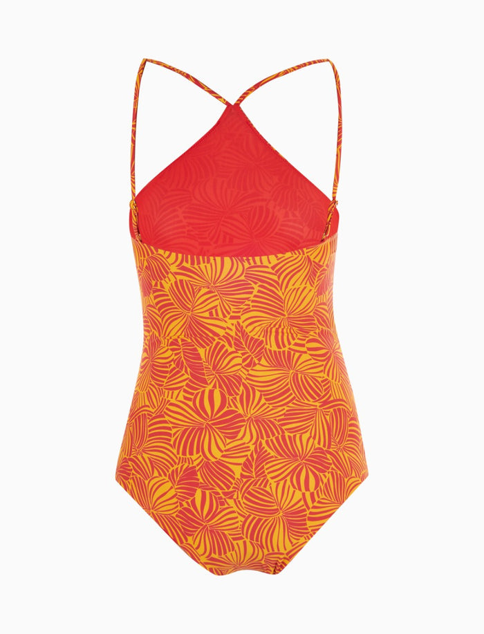 Costume intero scollo americana donna poliestere narciso fantasia fiore macro - Gallo 1927 - Official Online Shop