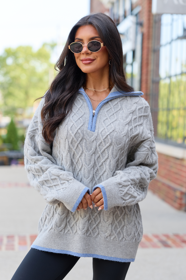 Countryside Classic Cable Knit Quarter Zip Grey