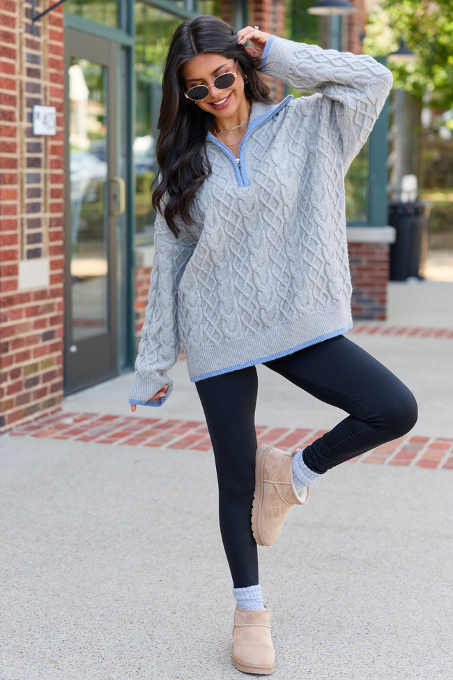 Countryside Classic Cable Knit Quarter Zip Grey
