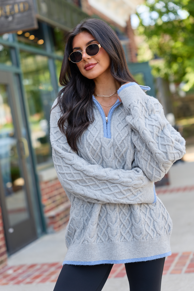 Countryside Classic Cable Knit Quarter Zip Grey