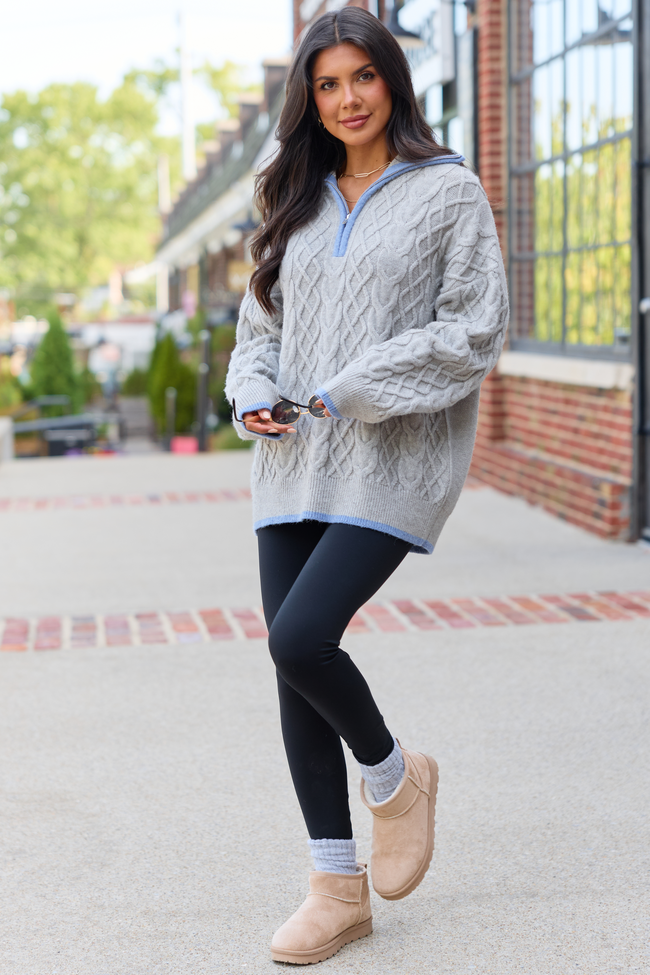 Countryside Classic Cable Knit Quarter Zip Grey