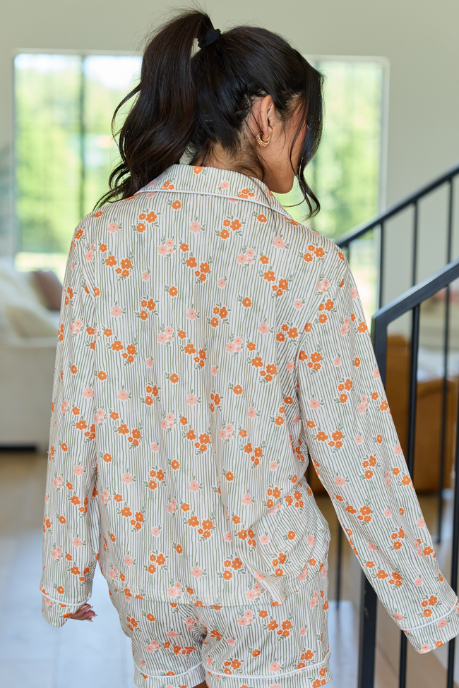Cozy Crush Lightweight Long Sleeve Pajama Top - Green Stripe Floral