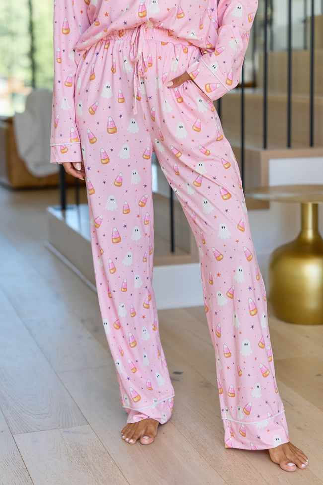 Cozy Crush Lightweight Pajama Pants - Halloween Candy Corn and Ghosts Print