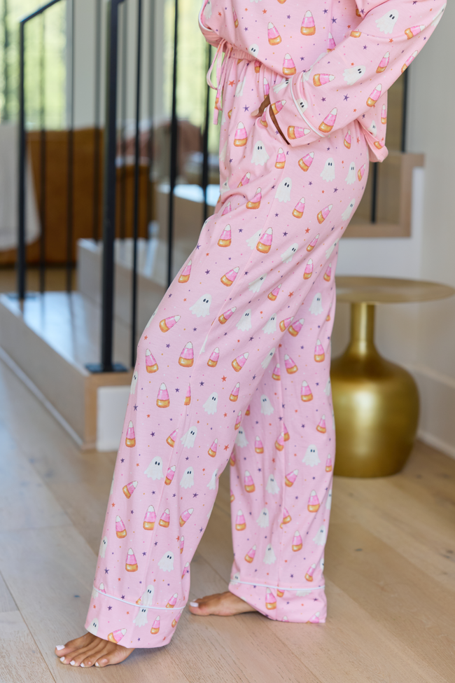 Cozy Crush Lightweight Pajama Pants - Halloween Candy Corn and Ghosts Print