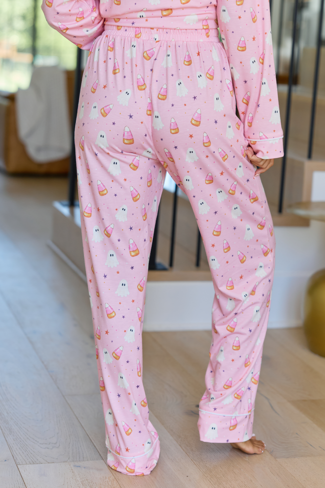 Cozy Crush Lightweight Pajama Pants - Halloween Candy Corn and Ghosts Print