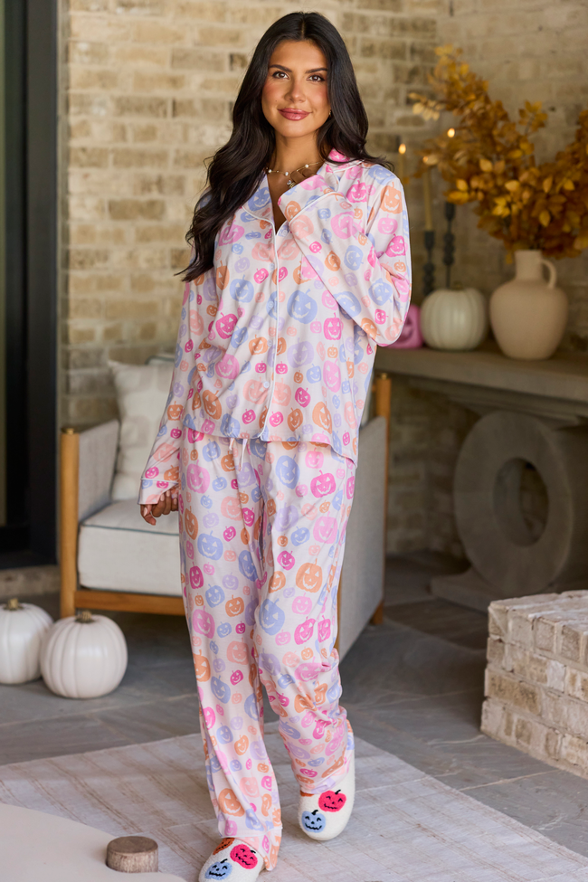 Cozy Crush Lightweight Pajama Pants - Halloween Jack-O-Lantern Print