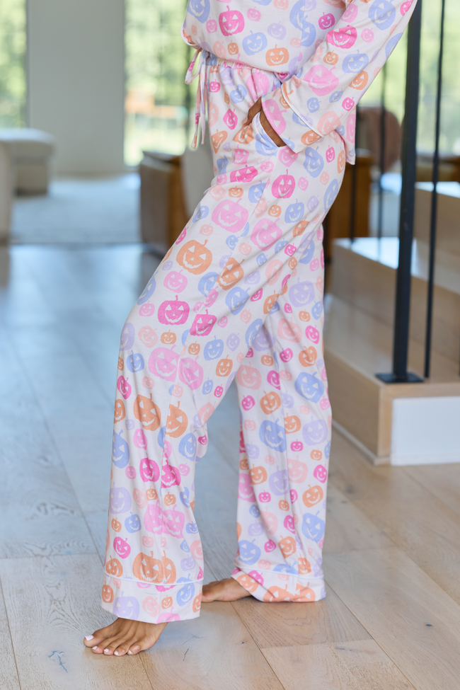 Cozy Crush Lightweight Pajama Pants - Halloween Jack-O-Lantern Print