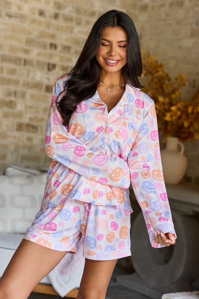 Cozy Crush Lightweight Pajama Shorts - Halloween Jack-O-Lantern Print