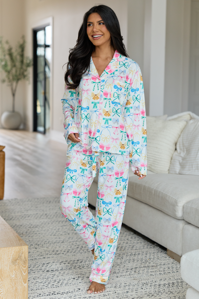 Cozy Crush Long Sleeve Pajama Top - Take A Bow Multi Pastel