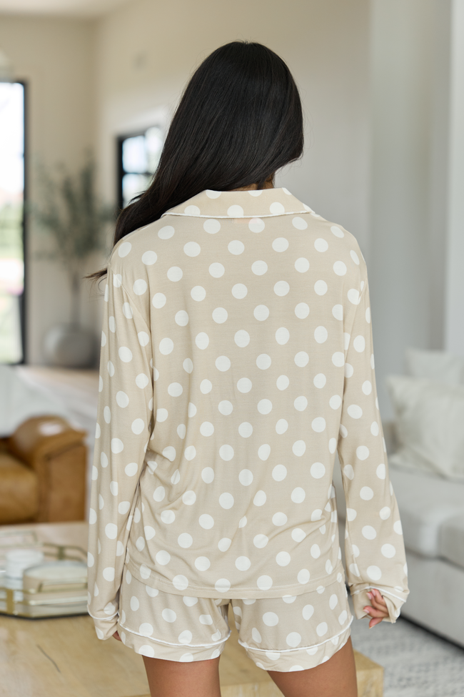 Cozy Crush Long Sleeve Pajama Top - Taupe Polka Dot