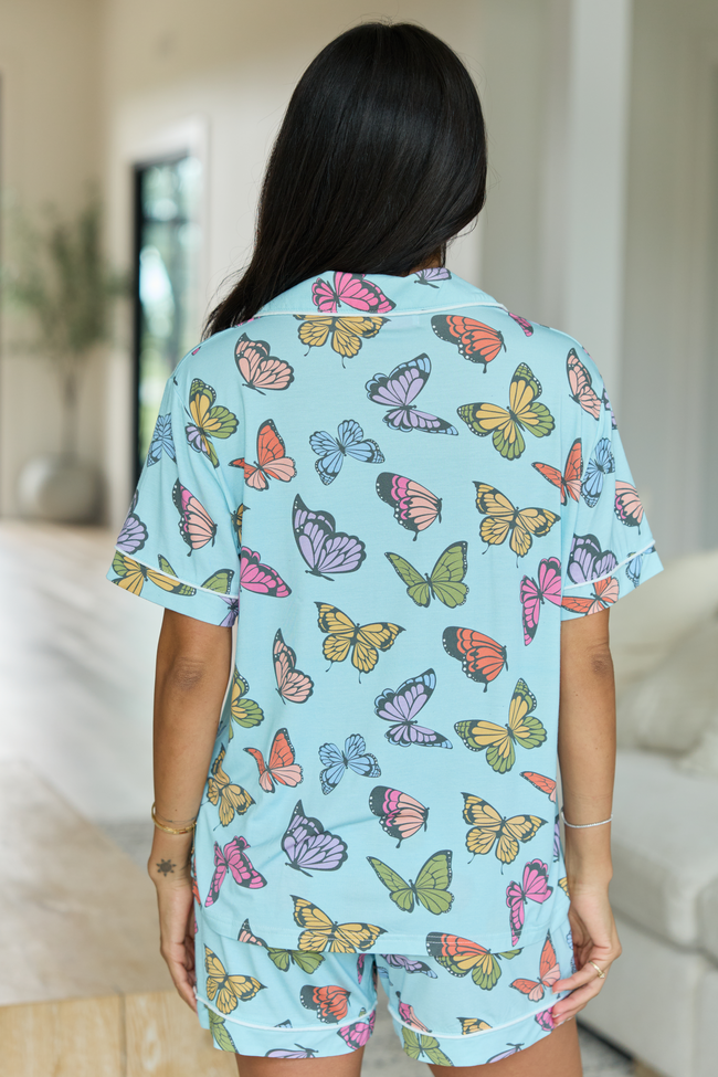 Cozy Crush Short Sleeve Pajama Top - Blue Butterfly