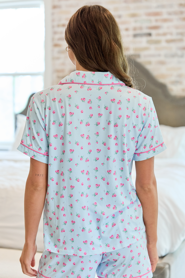 Cozy Crush Short Sleeve Pajama Top - Blue Rosebud