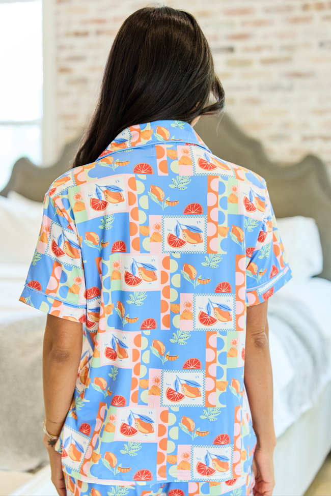 Cozy Crush Short Sleeve Pajama Top - Citrus Punch Blue