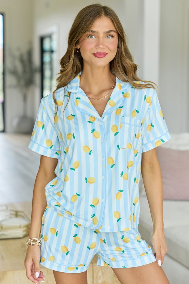 Cozy Crush Short Sleeve Pajama Top - Lemon Stripe