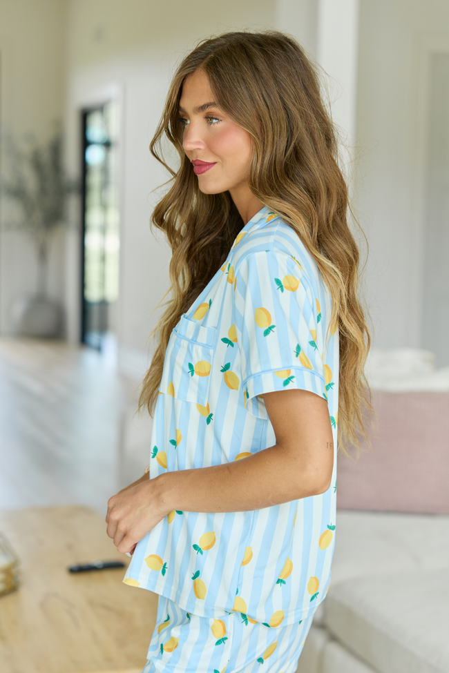 Cozy Crush Short Sleeve Pajama Top - Lemon Stripe