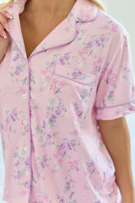 Cozy Crush Short Sleeve Pajama Top - Lilac Floral
