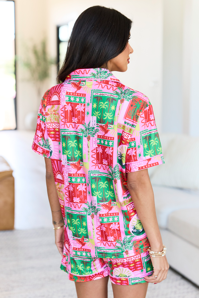 Cozy Crush Short Sleeve Pajama Top - Postcards From Paradise