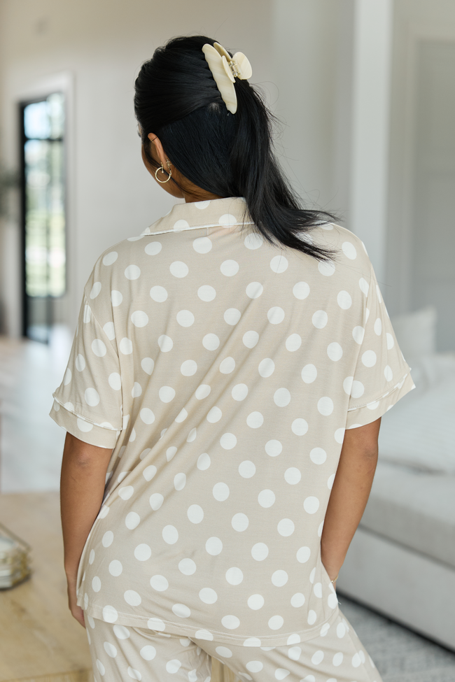 Cozy Crush Short Sleeve Pajama Top - Taupe Polka Dot
