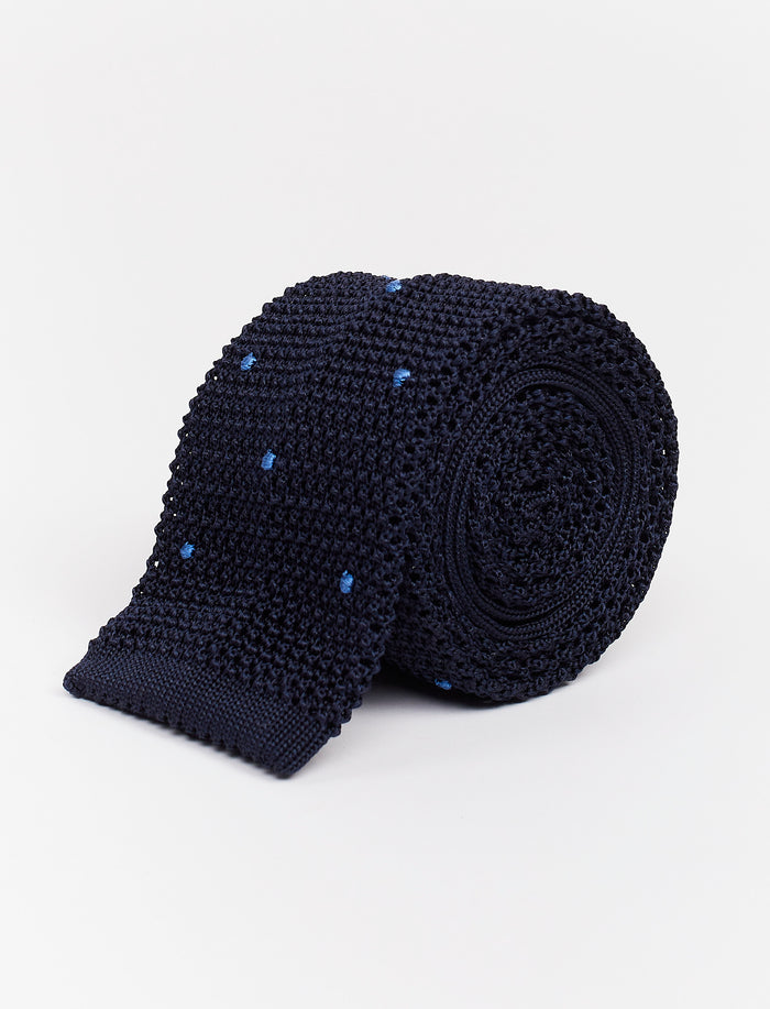 Cravatta uomo seta blu con pois ricamato - Gallo 1927 - Official Online Shop
