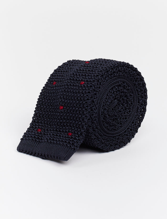 Cravatta uomo seta blu con pois ricamato - Gallo 1927 - Official Online Shop