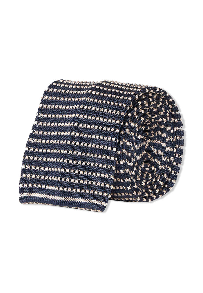 Cravatta uomo seta blu/panna con righine - Gallo 1927 - Official Online Shop