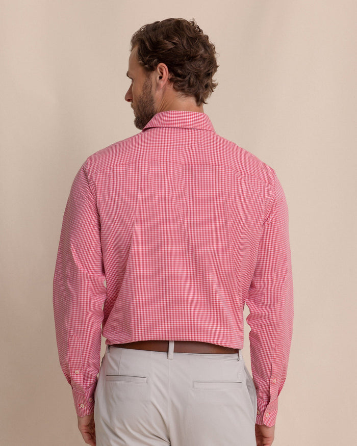 The back view of the Southern Tide Crofton Plaid Charleston Sport Shirt by Southern Tide - Grenadine Red