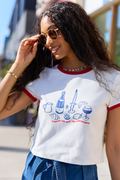 Croissants For Dinner White Graphic Cropped Tee FINAL SALE