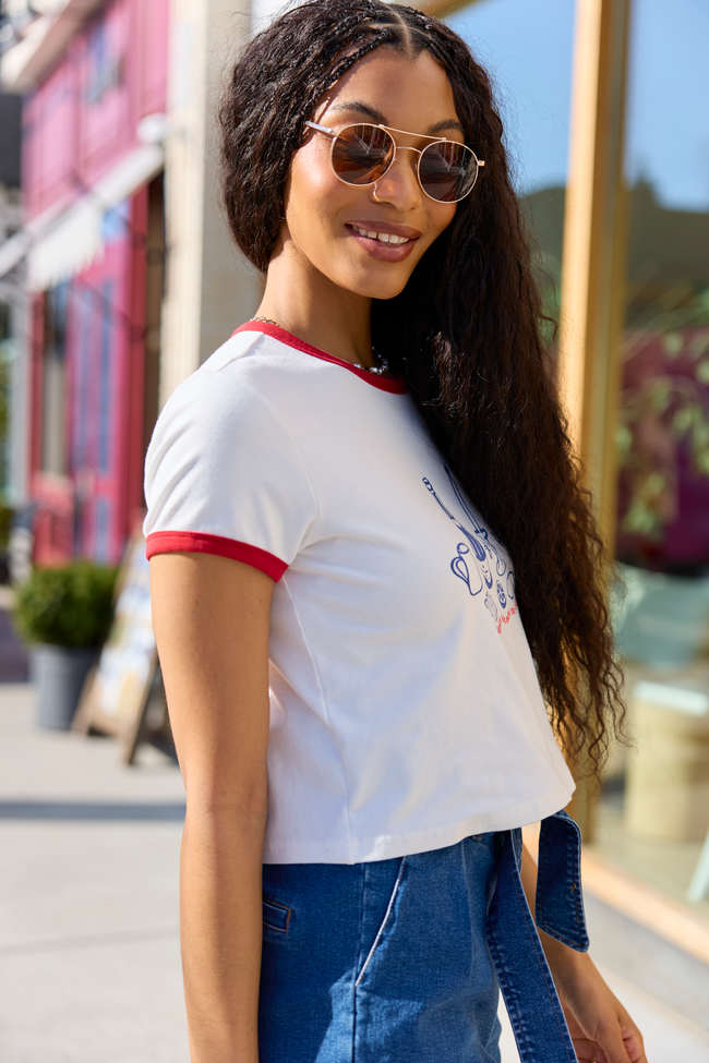 Croissants For Dinner White Graphic Cropped Tee FINAL SALE