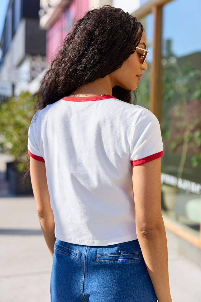Croissants For Dinner White Graphic Cropped Tee FINAL SALE