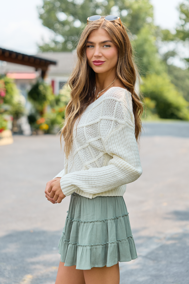 Crystal Ivory Cropped Cable Crewneck Sweater