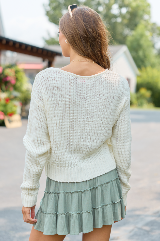 Crystal Ivory Cropped Cable Crewneck Sweater