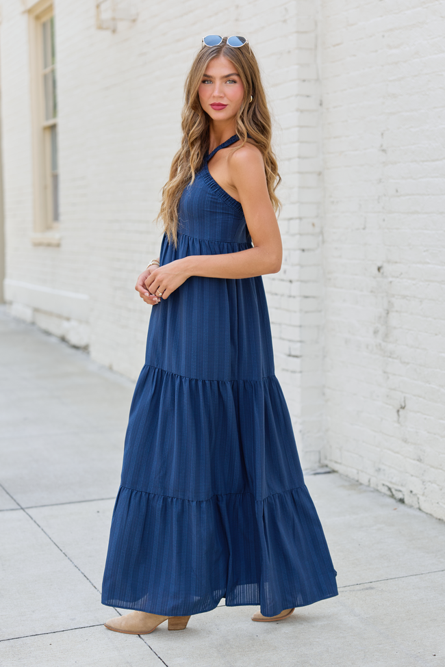 Crystal Navy Halter Maxi Dress