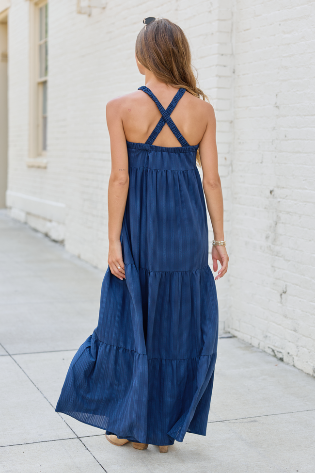 Crystal Navy Halter Maxi Dress