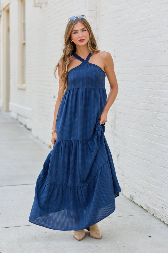 Crystal Navy Halter Maxi Dress