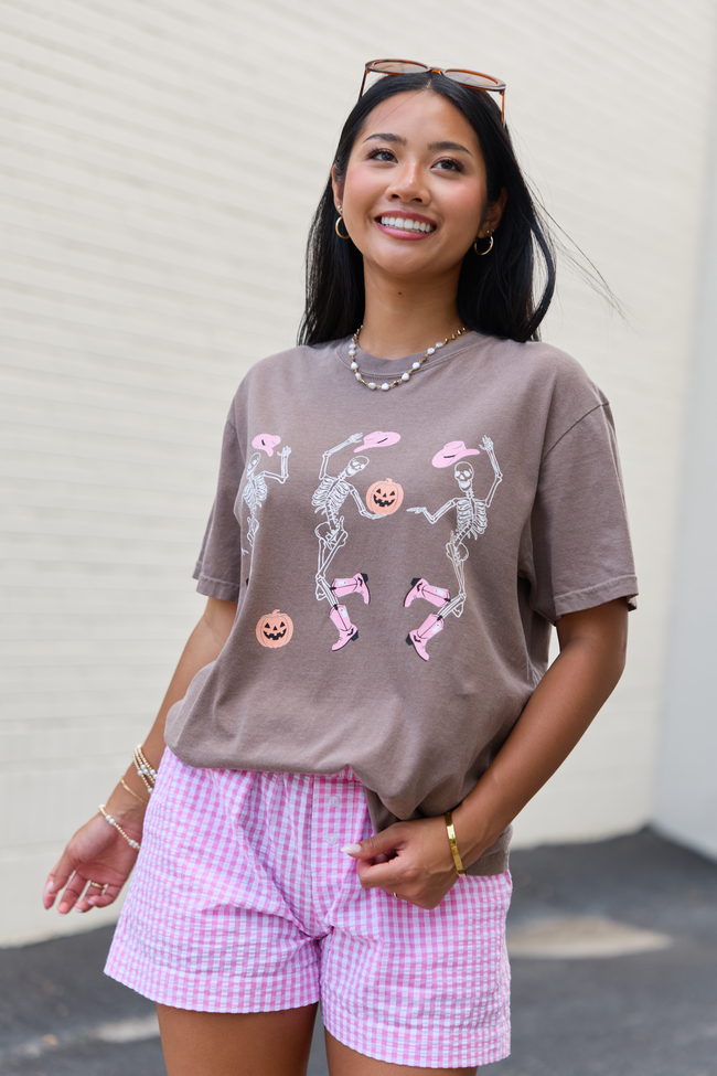 Dancing Skeletons Brown Graphic Tee